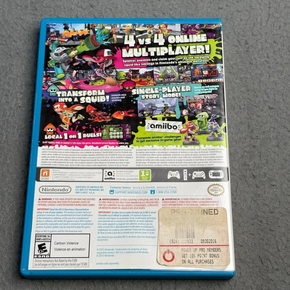 Splatoon Nintendo Wii U Video Game Original Ink Shooter WUP-P-AGME USA